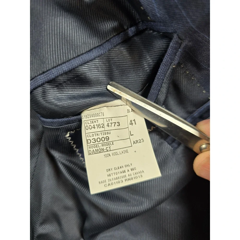 Cremieux Loro Piana Suit Mens 41L 2 Piece Pants 36x32 Navy Pinstripe 130s Wool
